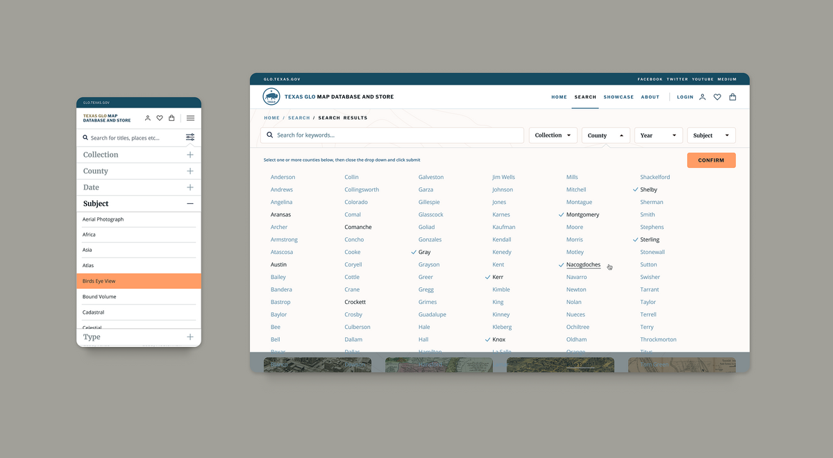 Image of the Search page and features on the GLO website.